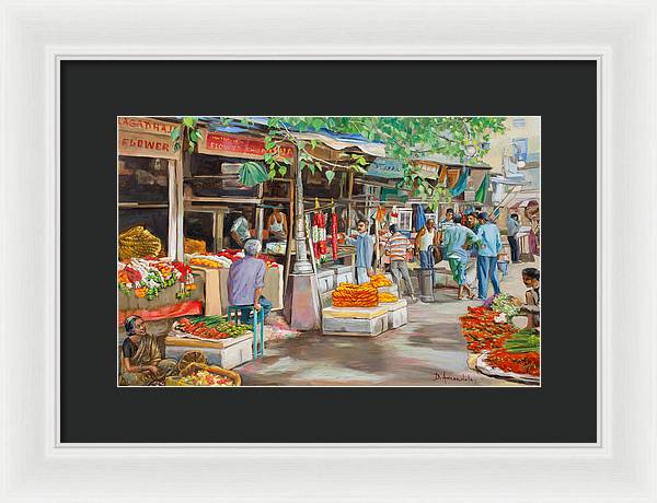 India Flower Market Street - Framed Print