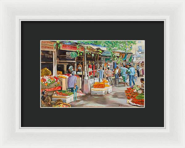 India Flower Market Street - Framed Print