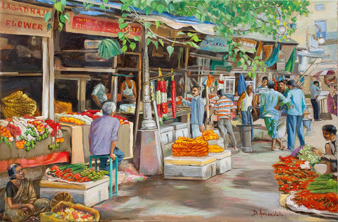 India Flower Market Street - Art Print