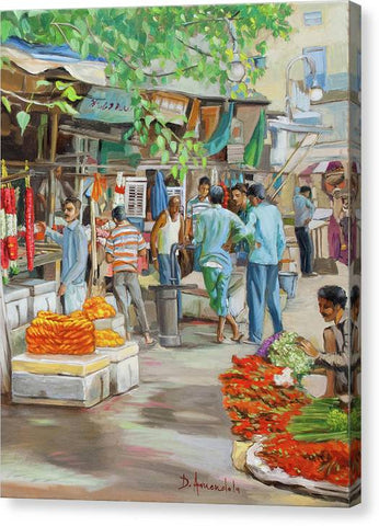 India flower market street vertical version - Canvas Print