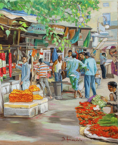 India flower market street vertical version - Art Print