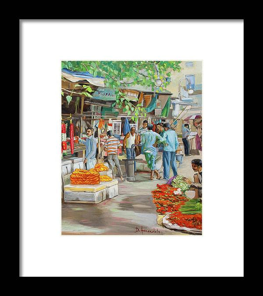 India flower market street vertical version - Framed Print