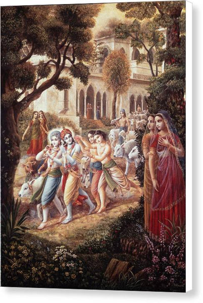 Krishna And Balarama Take The Cows To The Pastures - Canvas Print