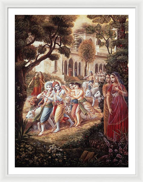 Krishna And Balarama Take The Cows To The Pastures - Framed Print