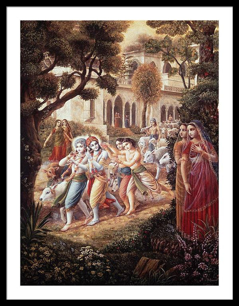 Krishna And Balarama Take The Cows To The Pastures - Framed Print