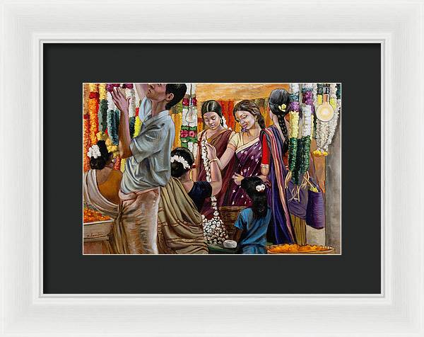 Ladies At The Flower Market In India - Framed Print