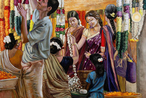 Ladies At The Flower Market In India - Art Print