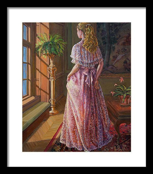 Lady Gazing Through The Window - Framed Print
