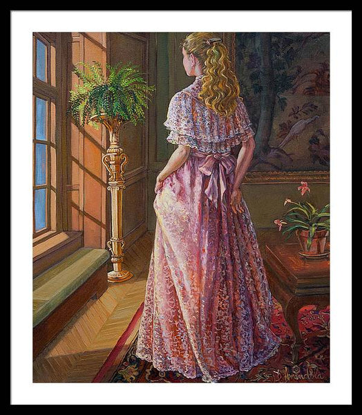 Lady Gazing Through The Window - Framed Print