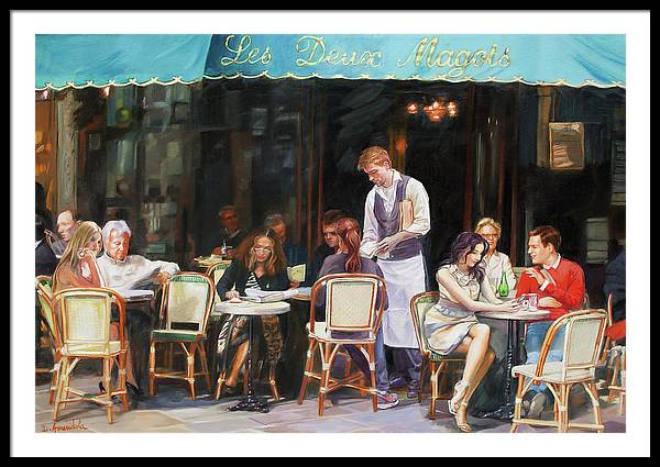 絵画 cafeteria Les Deux Magots - Cafe Scene In Paris - Framed Print – Dominique