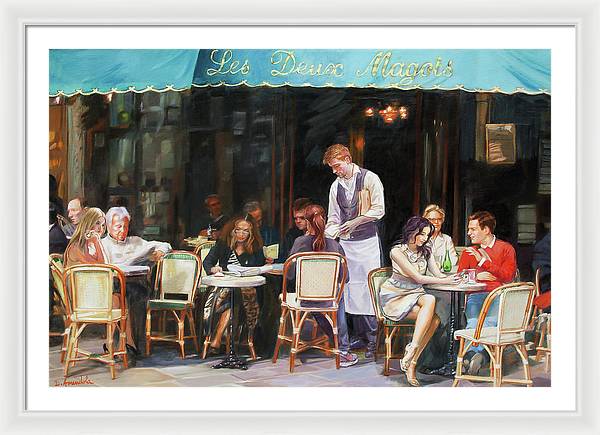 Les Deux Magots - Cafe Scene In Paris - Framed Print