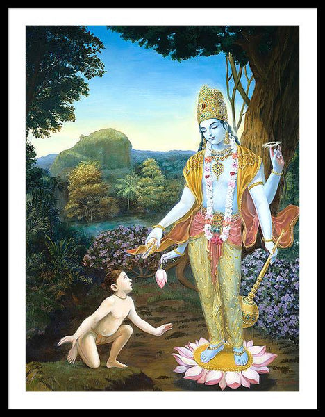 Lord Vishnu Appears To Dhruva - Framed Print
