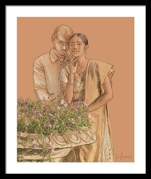 Lovers in the garden - Framed Print