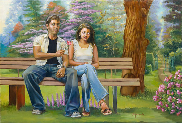 Lovers on a bench - Art Print