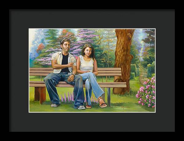 Lovers on a bench - Framed Print