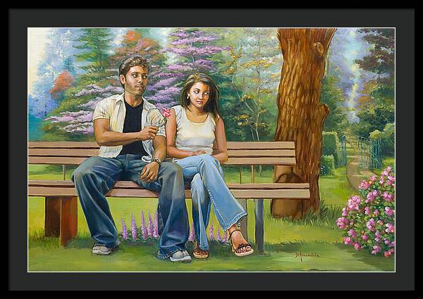 Lovers on a bench - Framed Print