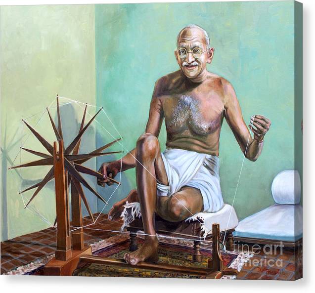 Mahatma Gandhi Spinning - Canvas Print