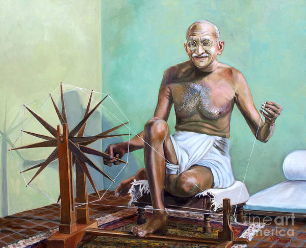 Mahatma Gandhi Spinning - Art Print