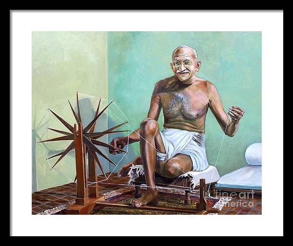 Mahatma Gandhi Spinning - Framed Print
