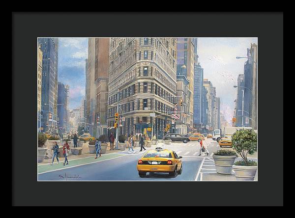 Manhattan City Scene With The Flatiron Building  - Framed Print