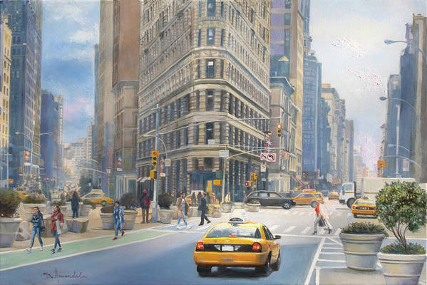 Manhattan City Scene With The Flatiron Building  - Art Print