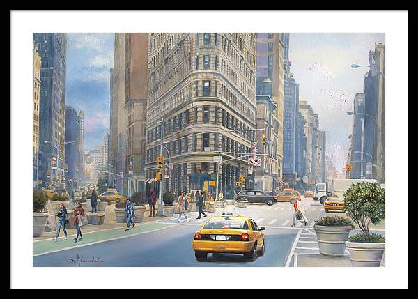 Manhattan City Scene With The Flatiron Building  - Framed Print