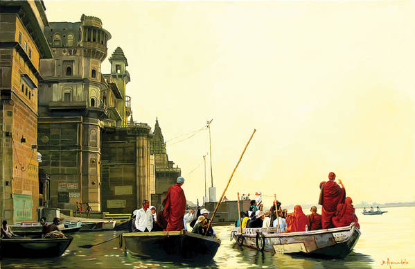 Monks In Varanasi - Art Print