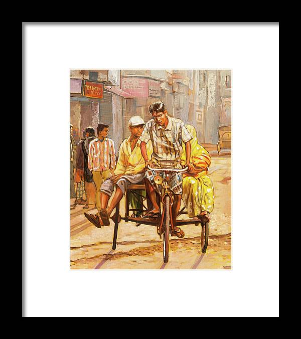 North India Street Scene  Detail View - Framed Print