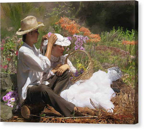 Pinning A Flower In Her Hair - Canvas Print