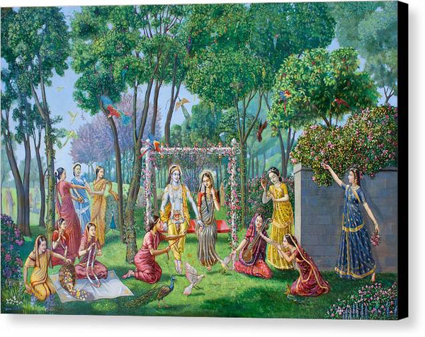 Radha Krishna on the swing - Canvas Print