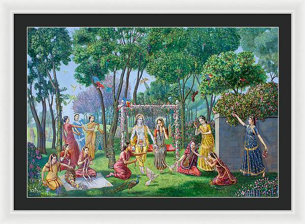 Radha Krishna on the swing - Framed Print