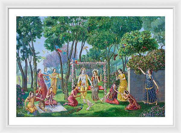 Radha Krishna on the swing - Framed Print