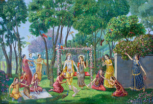 Radha Krishna on the swing - Art Print