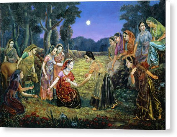 Radha Lamenting With The Gopis - Canvas Print