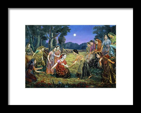 Radha Lamenting With The Gopis - Framed Print