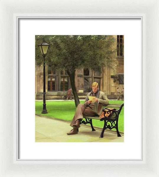 Reading a Letter on a Bench - Framed Print