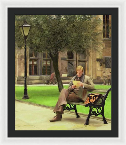 Reading a Letter on a Bench - Framed Print