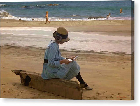 Reading a letter on the beach - Canvas Print