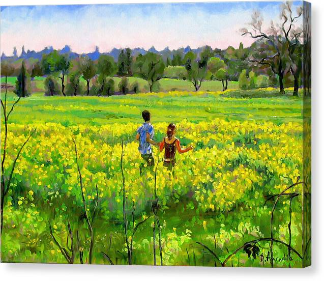 Running In The Mustard Field - Canvas Print