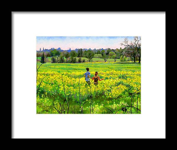 Running In The Mustard Field - Framed Print