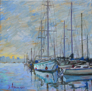 Sailboat In The Evening Fog - Art Print
