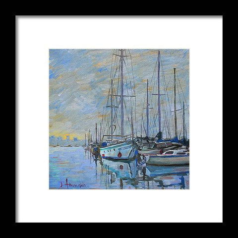 Sailboat In The Evening Fog - Framed Print