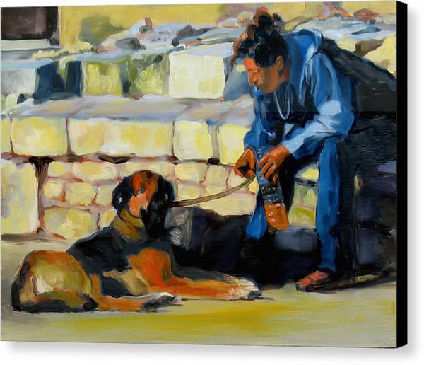 Sitting With A Dog - Canvas Print