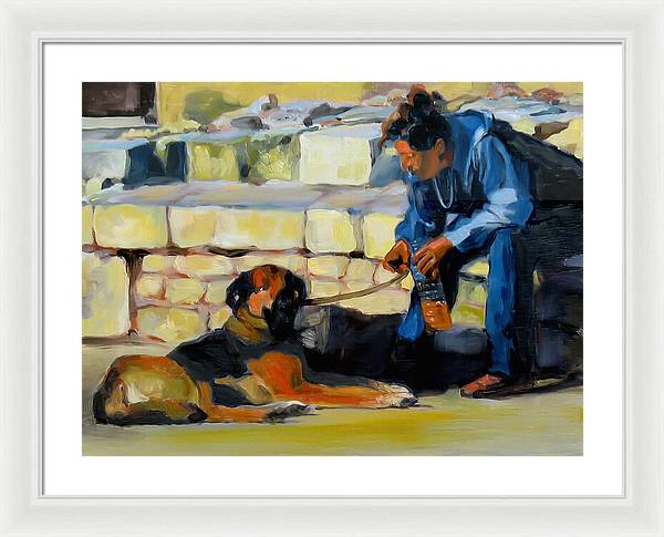 Sitting With A Dog - Framed Print