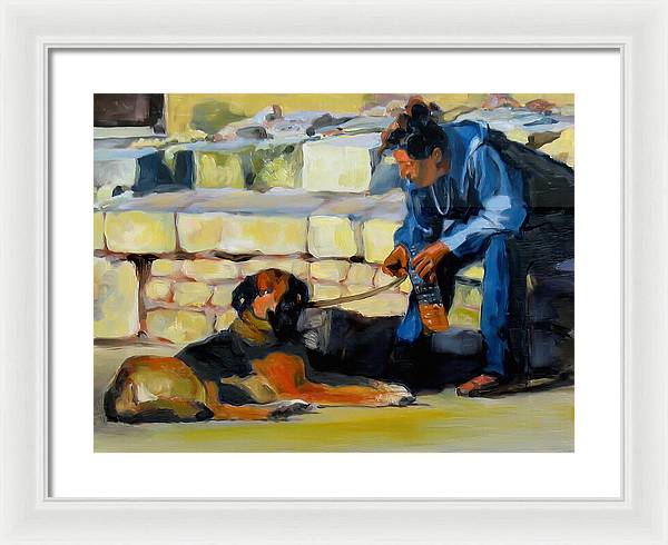 Sitting With A Dog - Framed Print