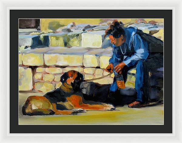 Sitting With A Dog - Framed Print