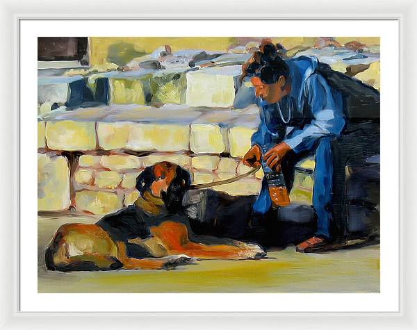 Sitting With A Dog - Framed Print