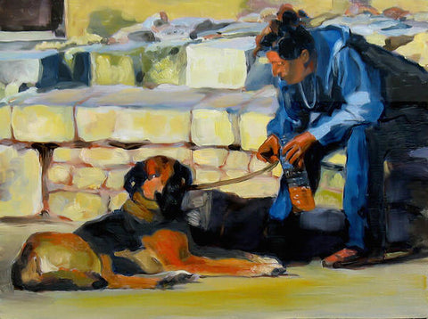Sitting With A Dog - Art Print