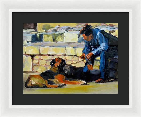 Sitting With A Dog - Framed Print