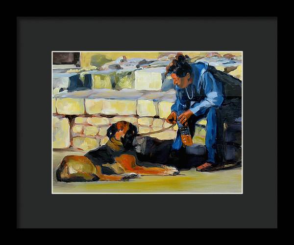 Sitting With A Dog - Framed Print